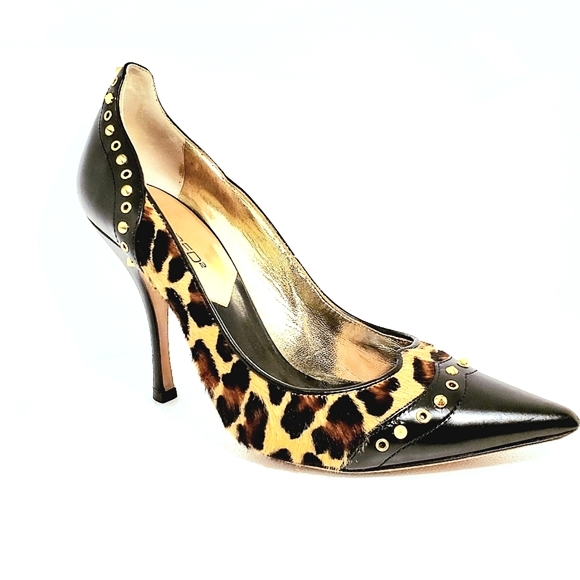 🐆EUC Gorgeous Leopard Print Heels W/Black Leather & Cool Studs By DSQUARED🐆 - Picture 6 of 13